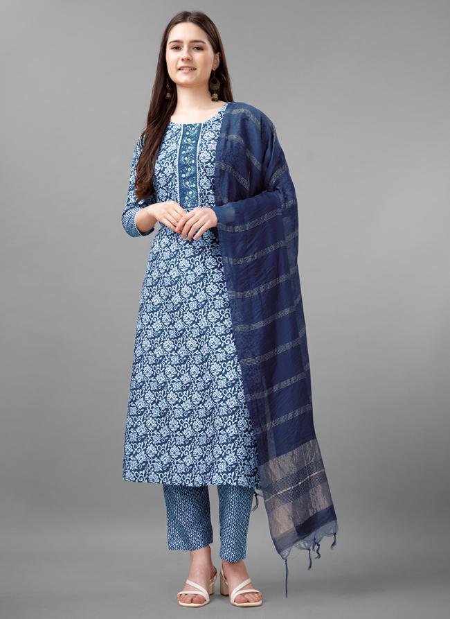 Rayon Blue Casual Wear Embroidery Work Readymade Salwar Suit